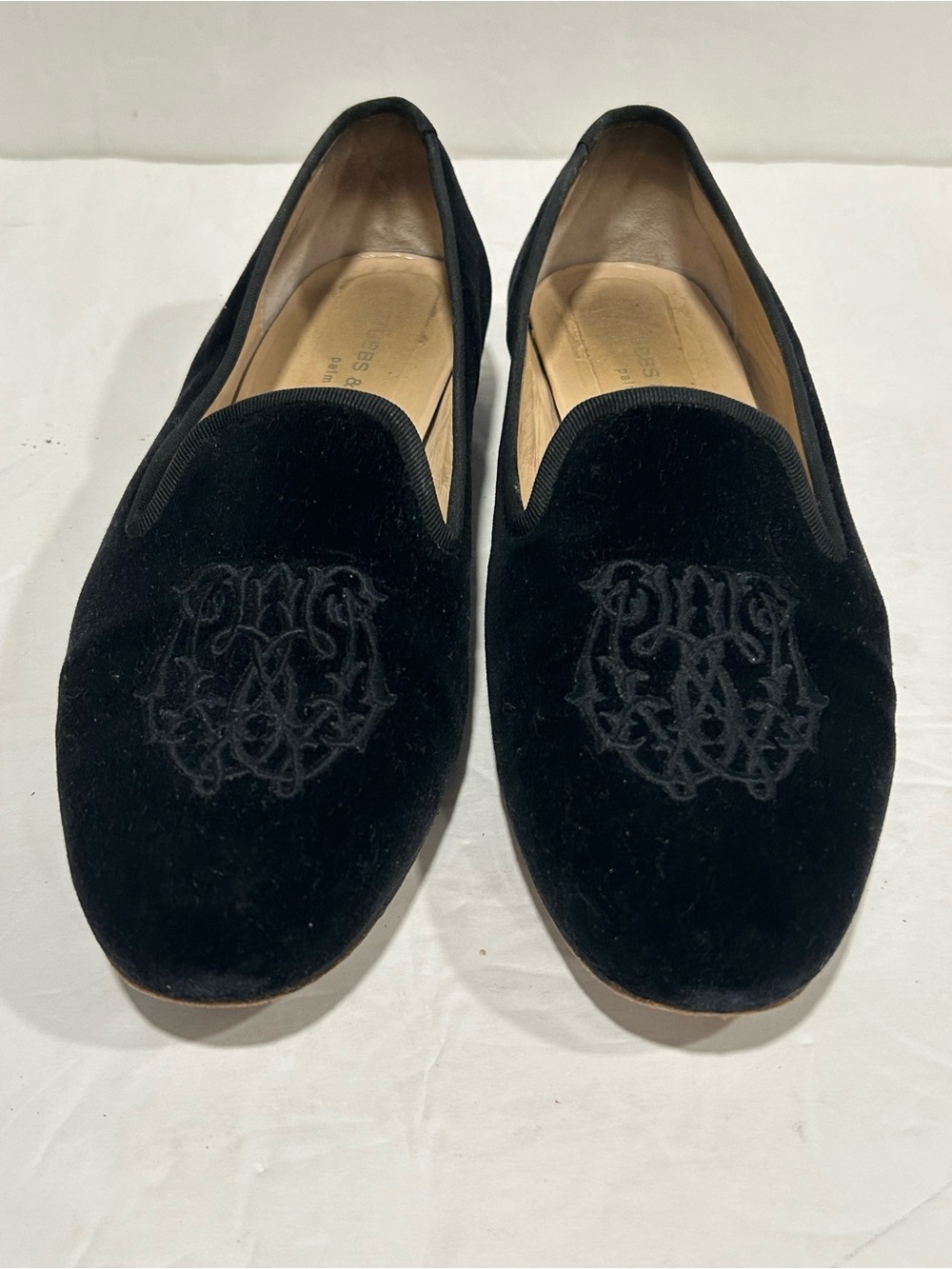 Stubbs & Wootton Black Velvet Smoking Slipper Loafers Women's 8.5 Preppy Spain